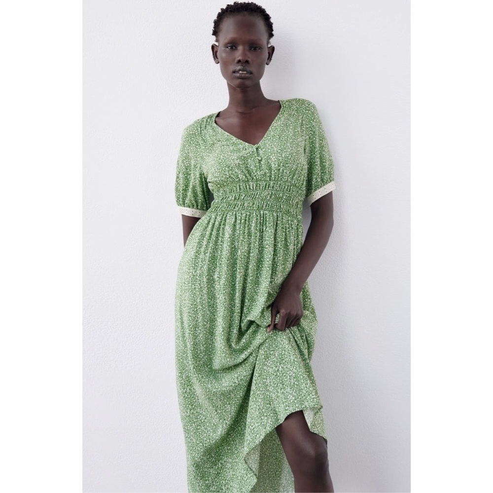 Zara Green Floral Midi Dress
